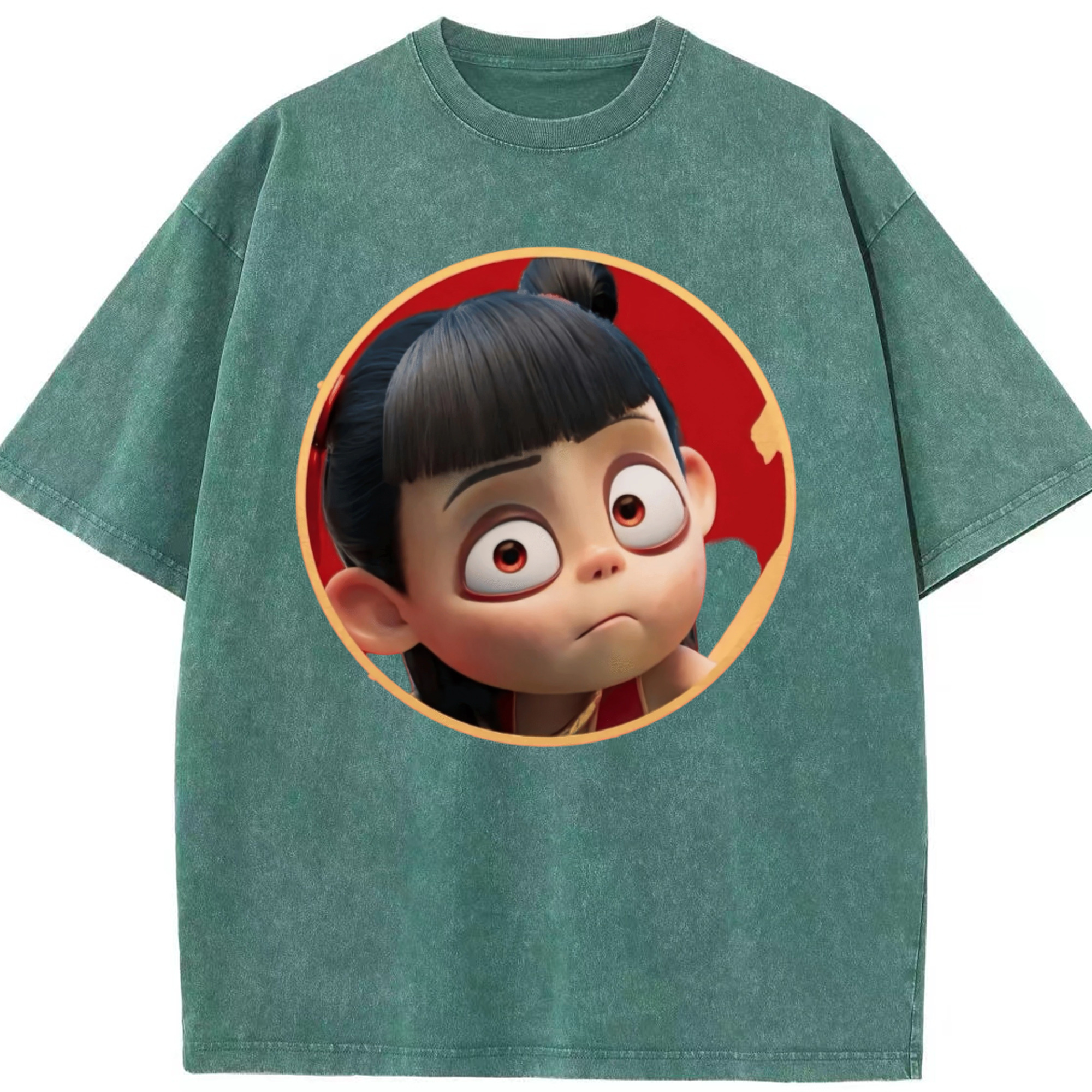（画像用） Ne Zha 2 ナタ 魔童の大暴れ 綿100% ヴィンテージ風 半袖Tシャツ（フロントプリント）